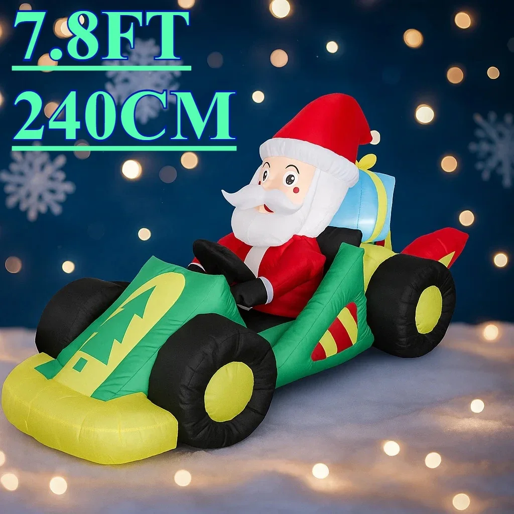 

7.8FT Christmas Inflatable Santa Driving Race Car with LED Lit Yard Decor Festive Home Ornament Xmas Gifts Toy Supplies Decor
