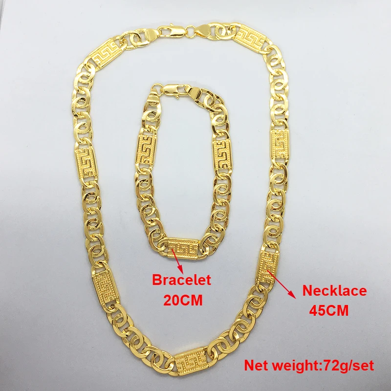 Dubai Necklace 45CM Bracelet Men African Jewelry Big Set For Women Gold Plated Copper Party Wedding Jewellery Gifts