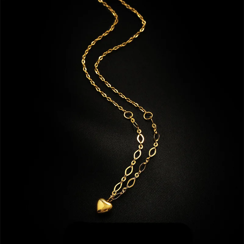 Stainless Steel Temperament Gold Color Heart Pendant Necklace for Women Luxury Trendy Collarbone Chain Korea Jewelry Colorfast