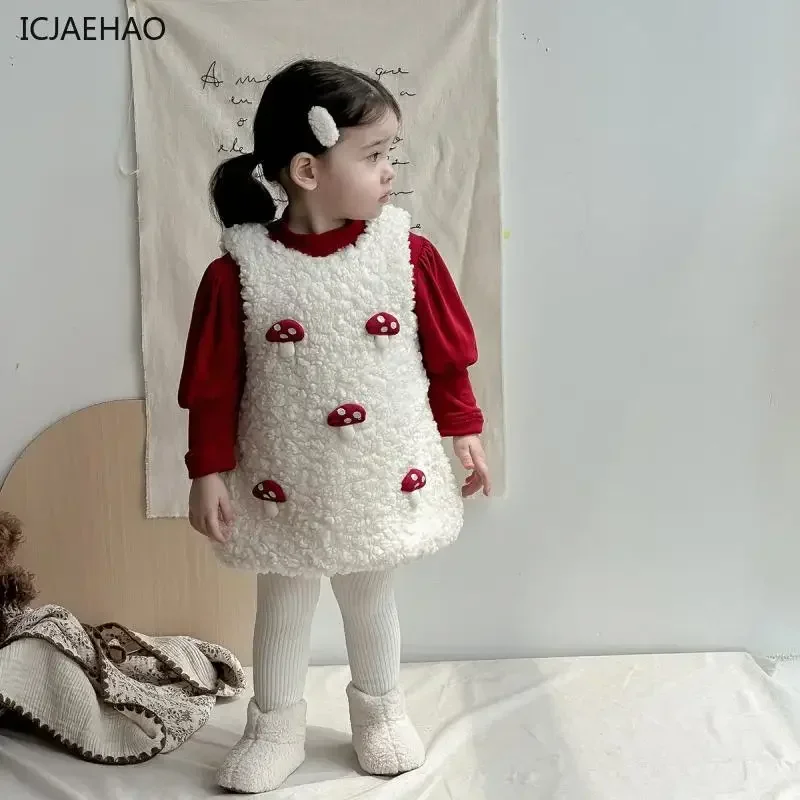 Vestido para niña, ropa de bebé con forro polar, falda de princesa Chow de estilo occidental para invierno, disfraz de otoño e invierno, 2025