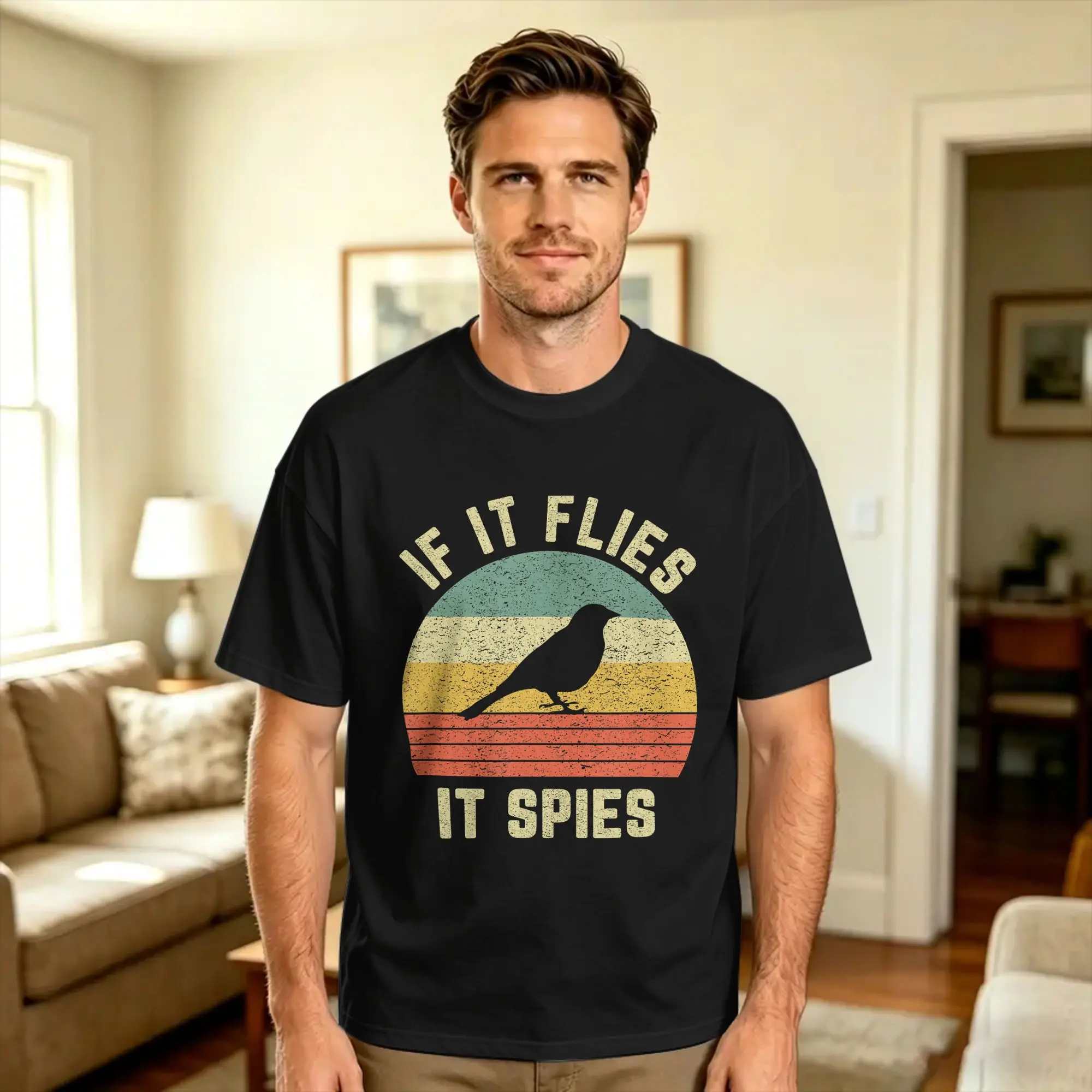 Harajuku T-Shirt Funny Bird Conspiracy Shirt If It Flies It Spies Retro Bird 100% Cotton T-Shirts  Leisure Tshirt for Men