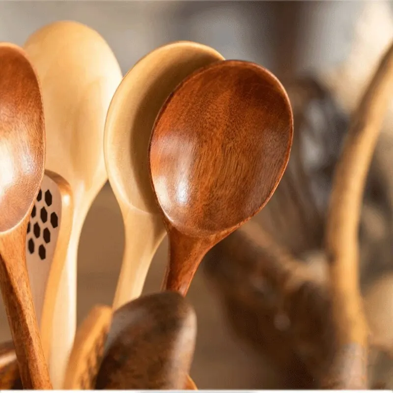 6pcs Nanmu Wooden Spoon Set Japanese Style Spoon Utensils for Kitchen Tableware Cutlery Set Festival Kitchen Dinnerware Gift