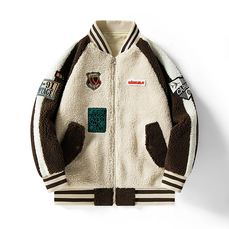 

Women's Full-Zip Warm Fleece Coats Vintage Polyester Polar Fleece Embroidered Jacket Long Sleeve Colour Block Baseball Outerwear