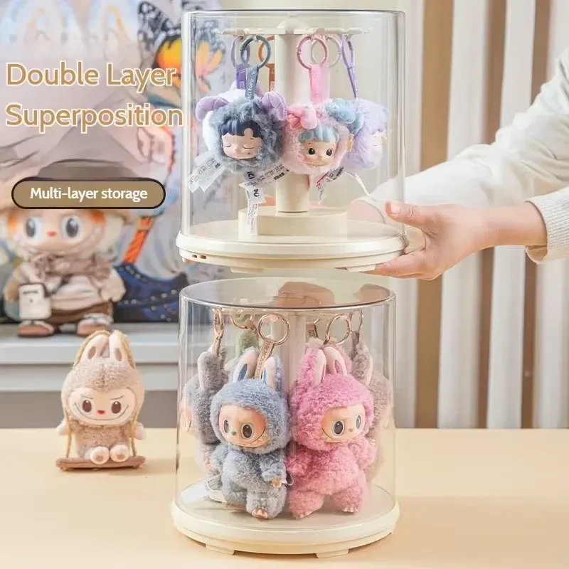 Labubu Pendant Display Box Transparent Rotating Dustproof Labubu Plush Doll Figure Blind Box Storage Display Stand Storage