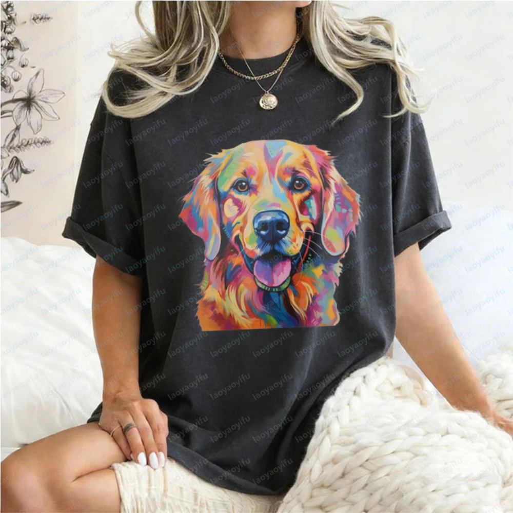 Golden Retriever Baumwoll-T-Shirt für Frauen Kawaii Hunde-Grafik-Tee Haustierliebhaber Casual Oberteil Geschenk für Hundemama und Hundepapa Weiches T-Shirt für Tierbesitzer – Detail 10