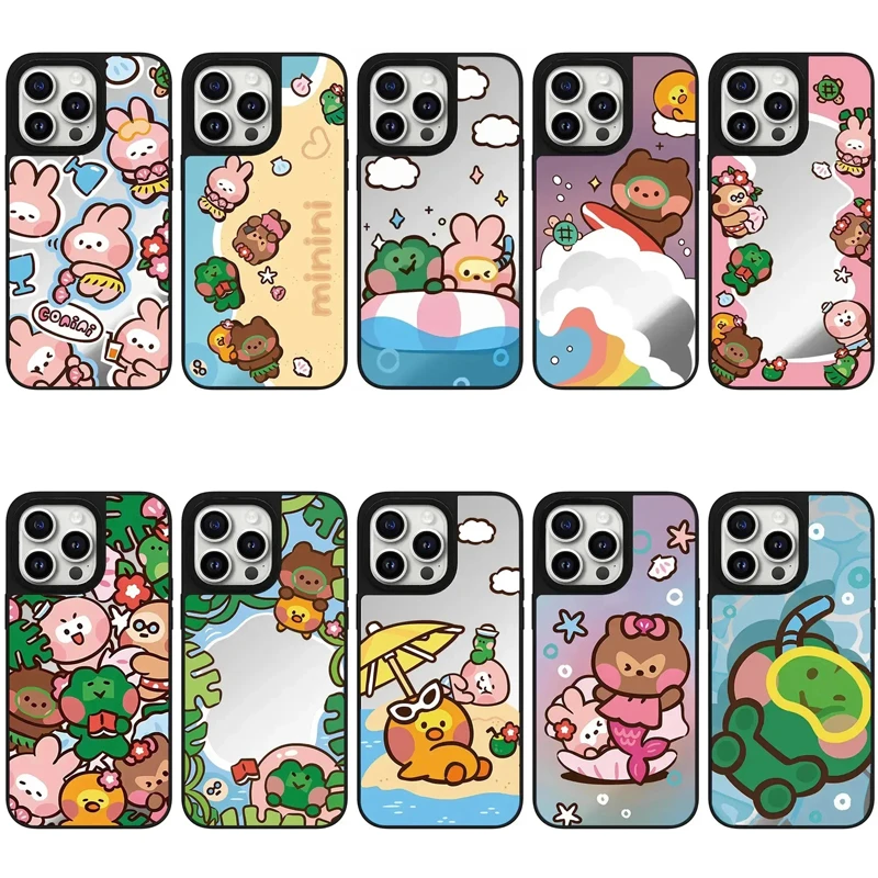 

Magnetic Mirror Surface Cartoon Summer Diving iPhone 11 12 13 15 14 16 Pro Max Protective Case, Fits iPhone 16 Pro Max