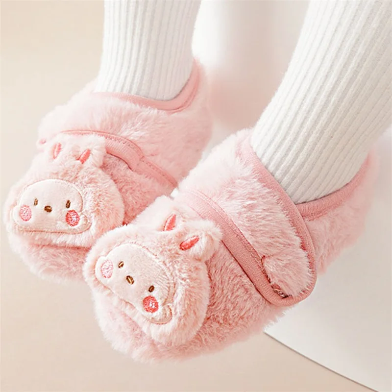 Cute Baby Flats Cartoon Animal Soft Sole Furry Non-slip Walking Shoes Toddler Shoes for Girls Boys