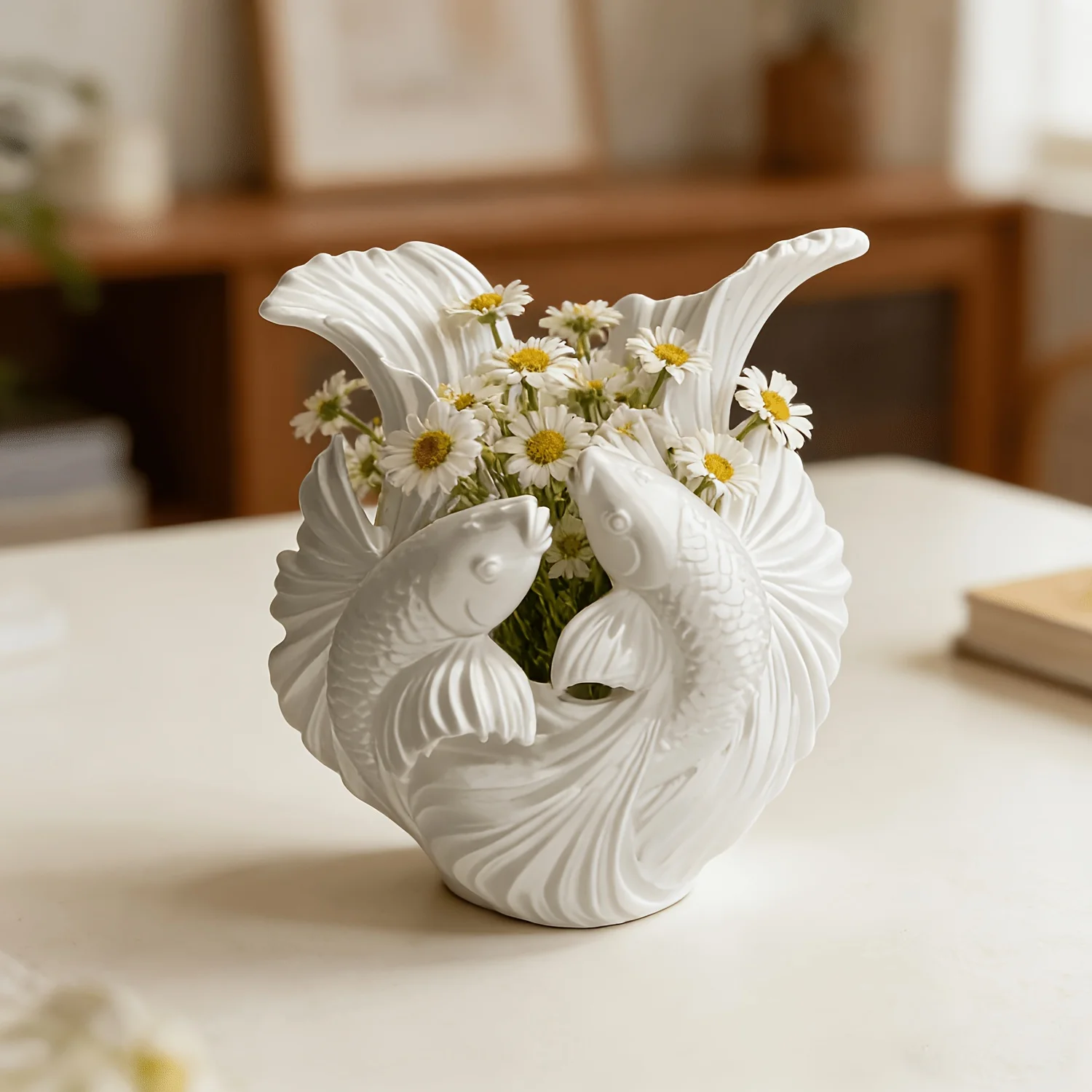 1-Piece Fish-Shaped Storage Pen Holder Made with 3D Printing Technology, Perfect for Storing Pens, Pencils, Paintbrushes, and Other Tall Office Supplies, Vintage Dried Flower Ornaments, Nordic Minimalist Ins-Style Light Luxury Decorations, the Best Gift Choice