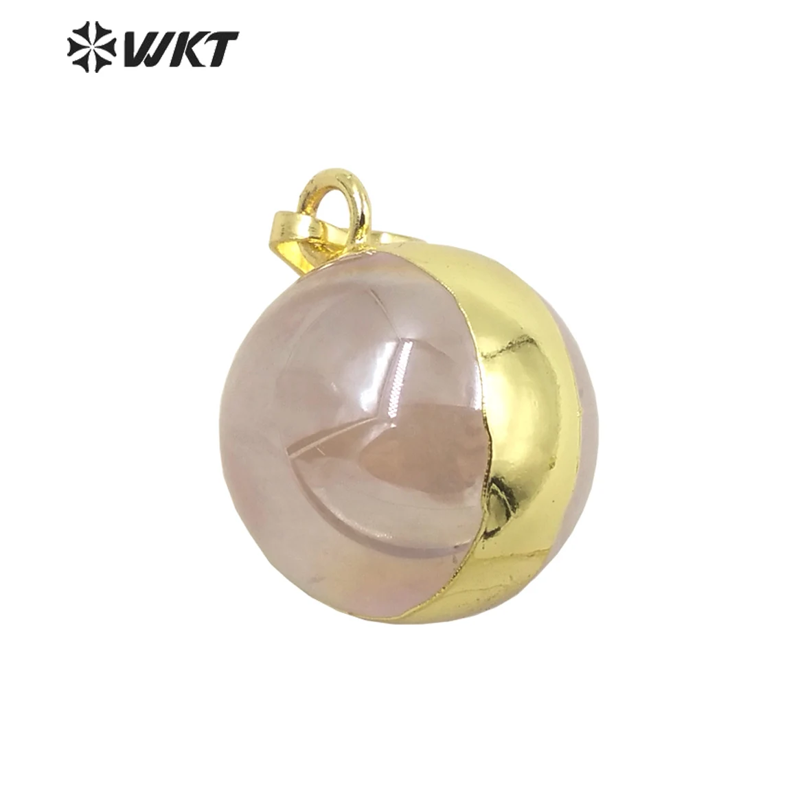 

WT-P1810 WKT Simple Natural Stone Pendant Crysta Pink Crystal Ball Two Tone Plated Small ACC Ladies Necklace Earring Jewelry