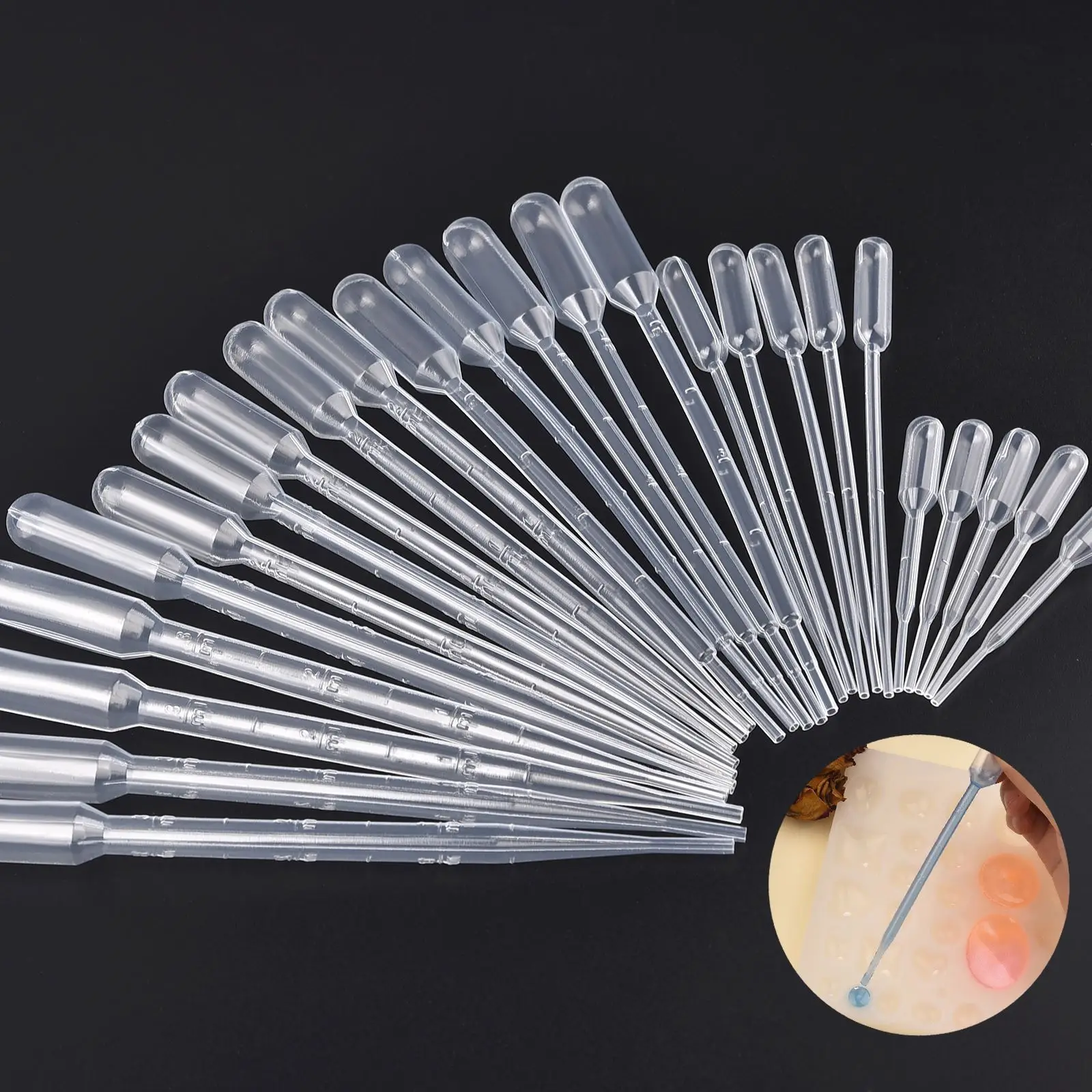 0.2-3ml Plastic Tools Disposable Plastic Dropper Squeeze Transfer Pipettes For UV Epoxy Resin Silicone Making 20/50/100/200pcs