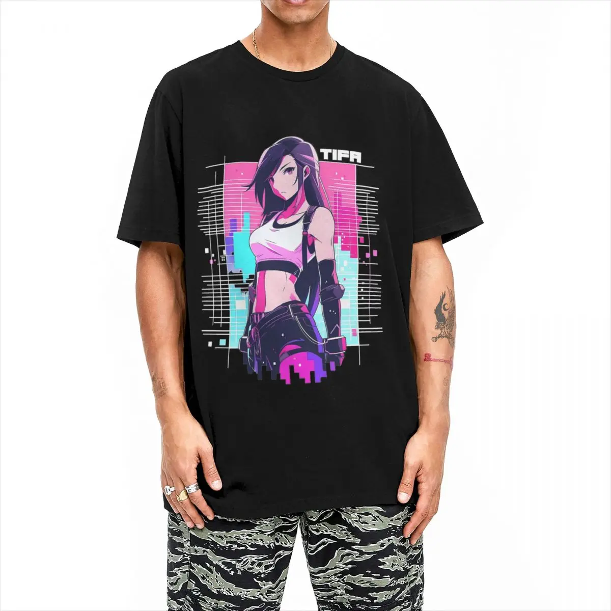 Men Women\'s Synthwave Tifa Lockhart T Shirts Final Fantasy Cotton Tops Cool Short Sleeve Round Neck Tee Shirt Gift Idea T-Shirts