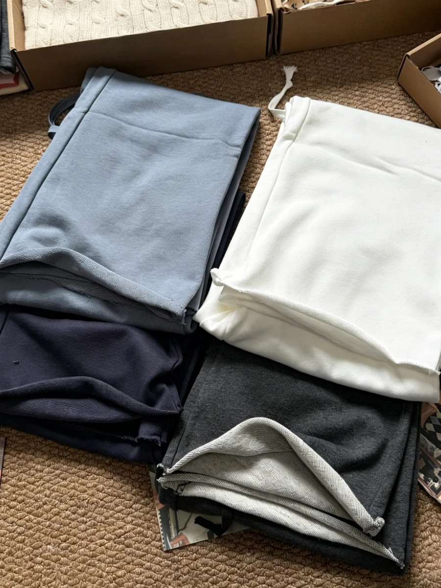 Raw Hem Drawstring Sweatpants Women New Simple Basic Casual High Waist Wide Leg Pants Vintage Sweet Loose Joggers Trousers Y2K
