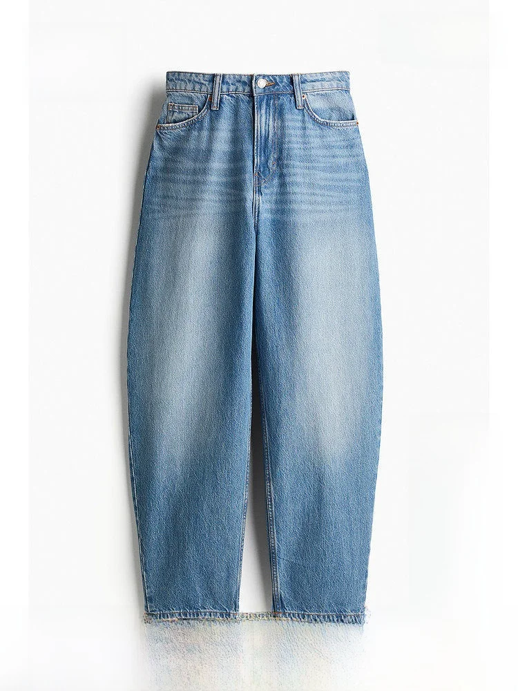 

Loose Lantern Leg High Waist Simple Long Jeans Women's Clothing H&M 229032 Cotton 00% Vintage Sle Wide Leg Pants