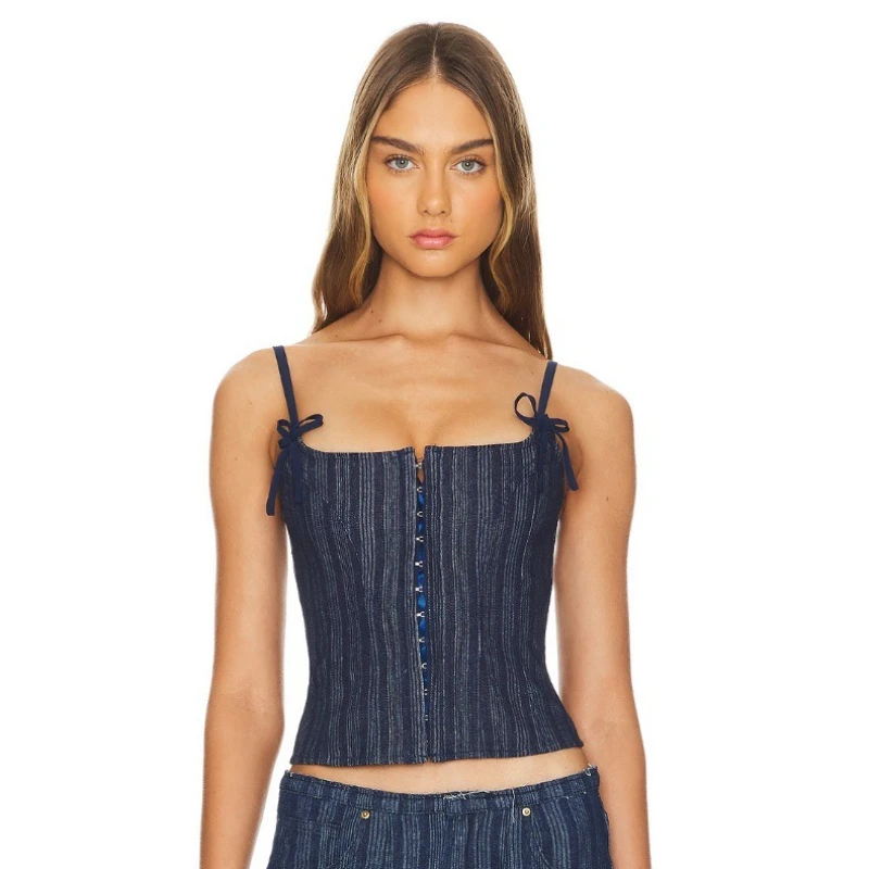 

Lioness 2025 Blue Vertical Stripe Tank Top Y2K Spicy Girl Style Top