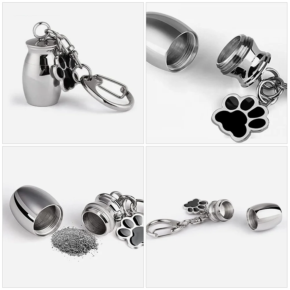 

2pcs Pet Ash Key Chain Urn Pendant Mini Ash Container For Dog Cat Cremation Keepsake Memorial Jewelry Metal Holder Ornament