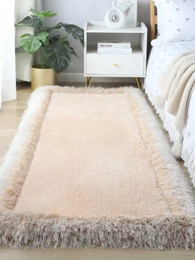 سجادة تشفير سميكة للشعر الطويل للفتيات ، سجادة بجانب السرير بلون واحد ، سجادة نافذة غرفة بسيطة ، سجادة بيضاوية ، أفخم ، غرفة نوم