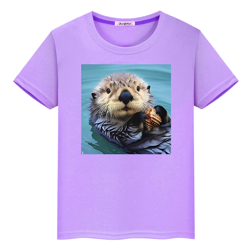 

t shirt for kids boy cartoon print 100%Cotton Monterey Bay Aquarium Sea Otter Anime Tops Cute Short Tees y2k t-shirt girl clothe