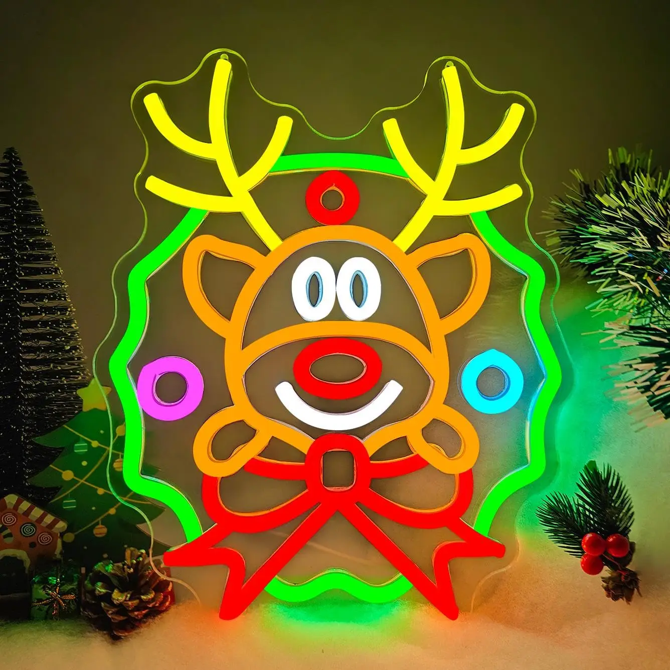 

Рождественский неоновый знак лося с регулируемой яркостью, светильник с оленями для окон, настенное искусство для спальни, фестиваля, рождественской вечеринки, украшение для дома, подарок