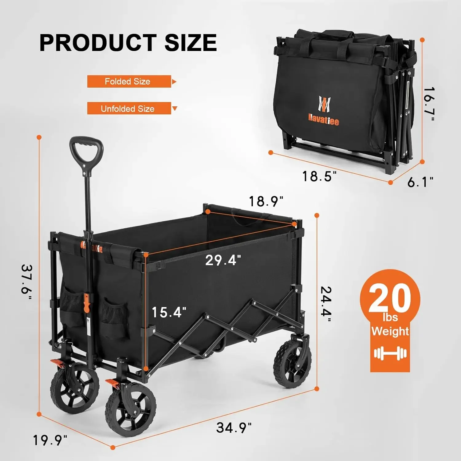 Collapsible Wagon with Smallest Folding Design,  Folding Utility Wagon Cart, Adjustable Handle,400lb Capacity