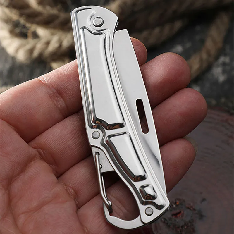 Mini Stainless Steel Fruit Knife Portable Outdoor Camping Self-defense Folding Knife with Multi-purpose Keychain