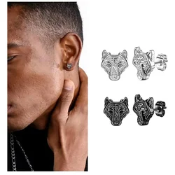 Gothic Punk Wolf Head Stud Earrings for Men Women Hip Hop Cool Animals Ear Stud Party Jewelry