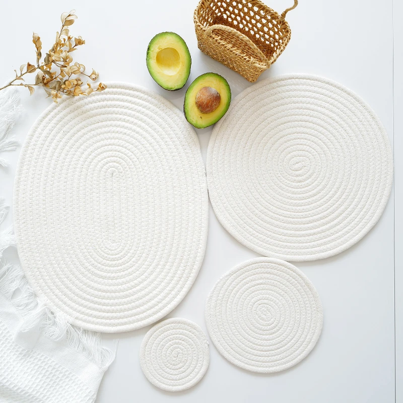 Beige Cotton Thread Woven Mat Placemat Food Photography Background Cloth Breakfast Dessert Cake Photo Prop Decoration