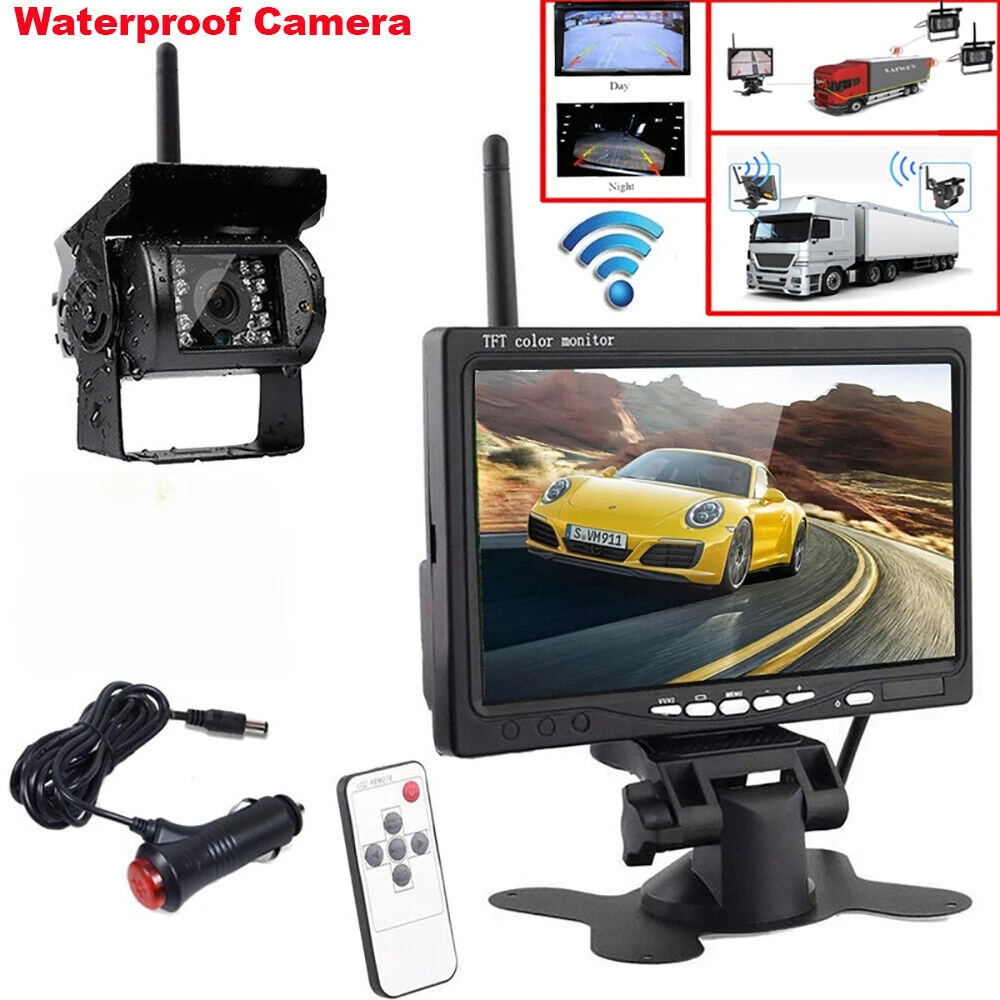 

7" Wireless Backup Rear View Camera System Monitor Night Vision For RV Truck Bus