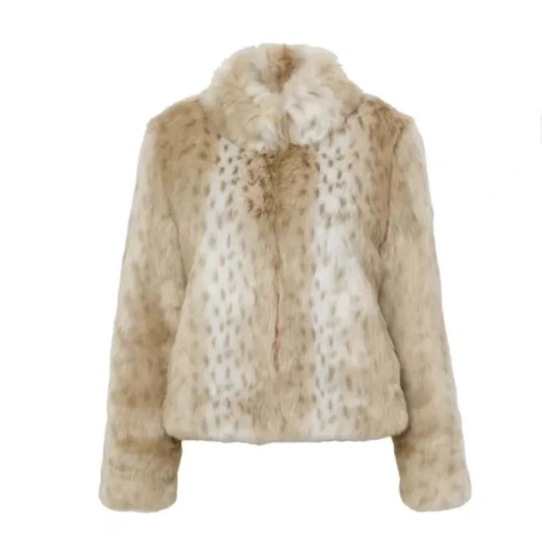 Yi menglow's 2023 autunno/inverno Eco Friendly cappotto di pelliccia per le donne con colletto in piedi, capelli di volpe, cervo Sika, Patte Bobcat maculato