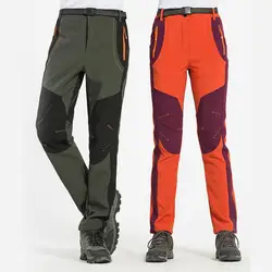 Plush Lining Outdoor Pants For Women Men Thickened Warm Fleece Soft Shell Hiking Pants Zippered Climbing Bottoms Sportswear