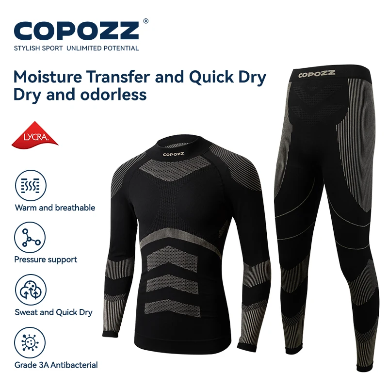 COPOZZ-ropa interior térmica antimicrobiana para hombre y mujer, accesorio de entrenamiento de Fitness, gimnasio, Snowboard, deporte, soporta presión, Calzoncillos largos cálidos, 3A