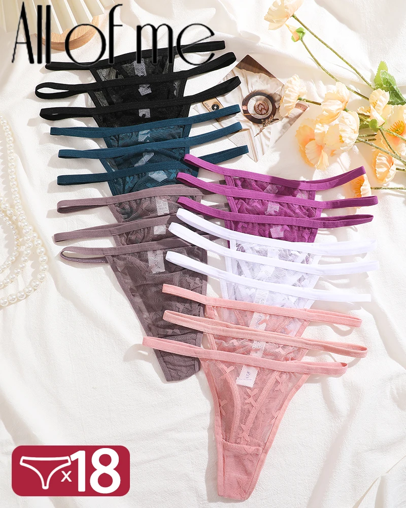 18Pcs/Set Women Sexy Lace Floral G-String Panties String Transparent Underwear Intimates Panties Low Waist Briefs S-XL Lingerie