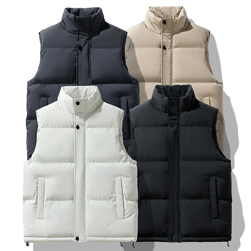 

Men Down Cotton Vest Mens Autumn Winter Thickened Coat Waistcoat Warm Vest Stand-up Collar Coat Solid Color Stand-up Collar Vest
