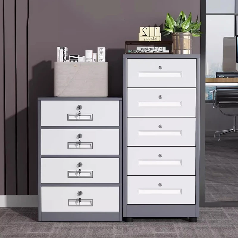 Wooden Chest Drawers Organizer Metal Storage Cabinet Office Accesories Multi-purpose Space Filing Cabinets Document White Safe