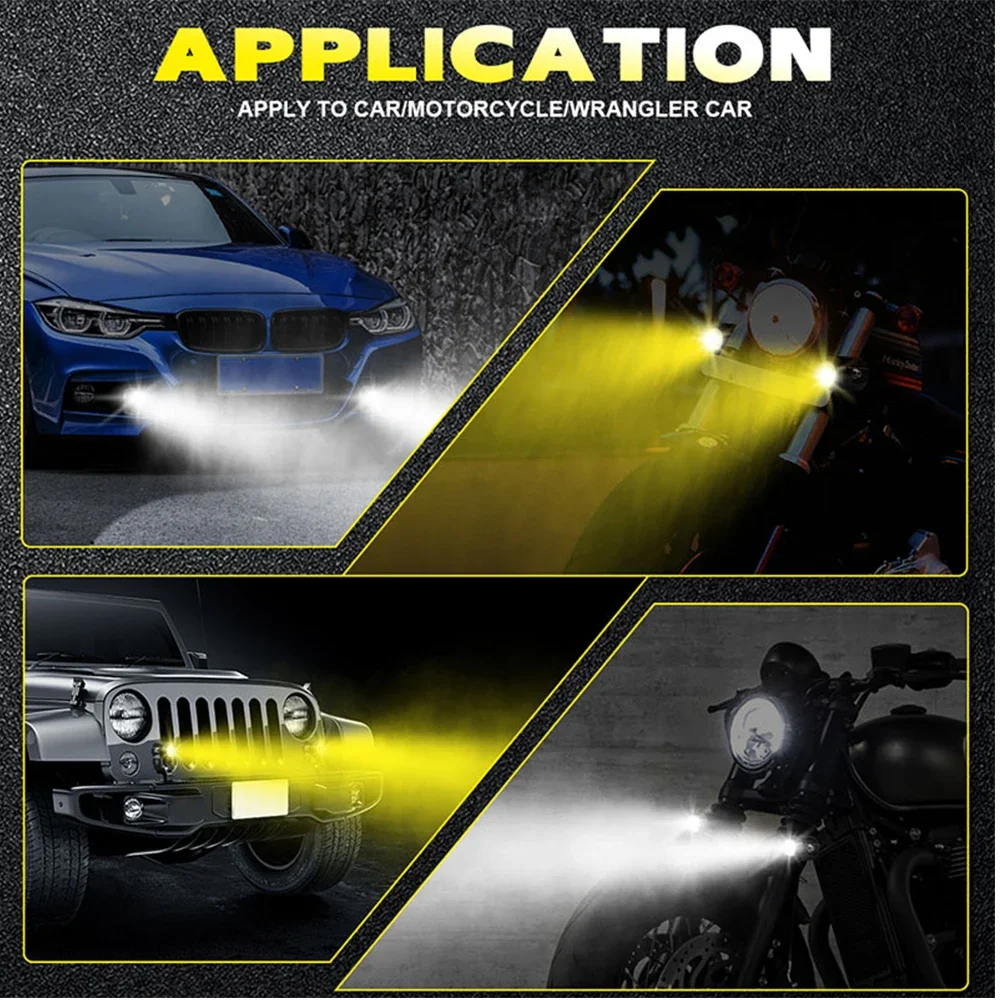 Motorcycle LED Headlamp Car Headlight Bulbs Auto Spotlights Lamp Projector Lens Dual Color Spot Fog Work Auxiliary Light 70W