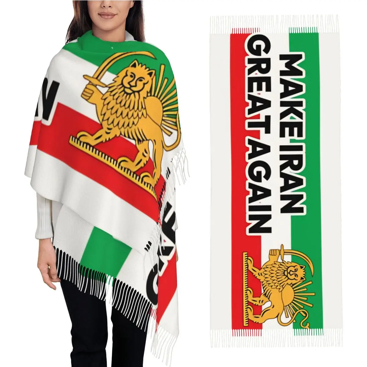 

Шарф «Make Iran Great Again»: теплые шали и накидки с бахромой, женские ретро-шарфы большого размера, зимние дизайнерские шарфы-буфанды