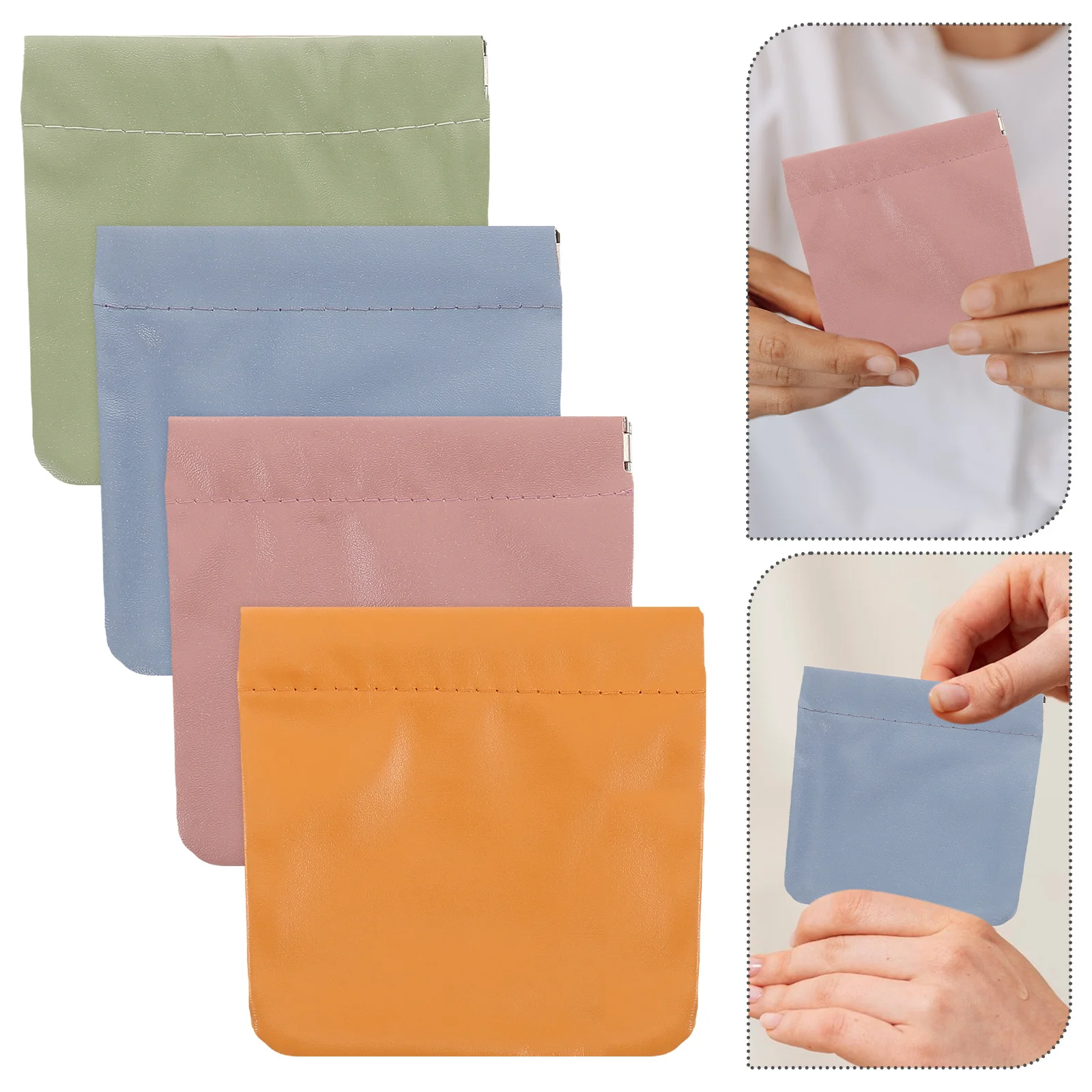 

4Pcs Portable Mini Pouch Snap Closure Organizer Purse Storage Bag PU Small Coin Purse Lipstick Holder Makeup Bag Cute