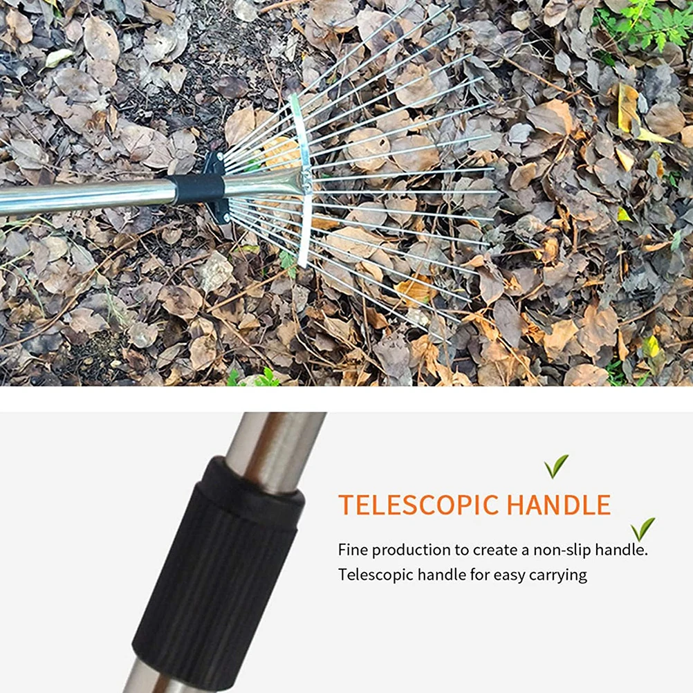 

D2 Adjustable Garden Leaf Rake Telescopic Hoe Grass Tool Multi Toothed Metal Rake for Deciduous Hay Grass of Lawn and Yard Tools