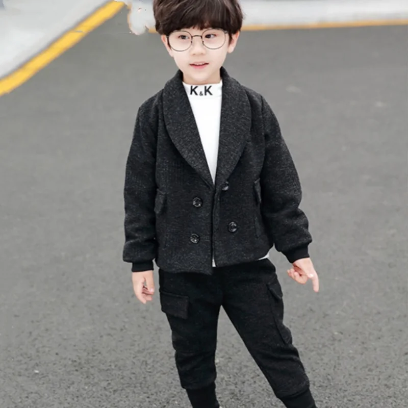 

Boys Coat +Pants Kids Suits 2PCS/Set Cotton 2024 Velvet Spring Autumn Cotton Jogging Suit Teenagers Christmas Gift Children Clot