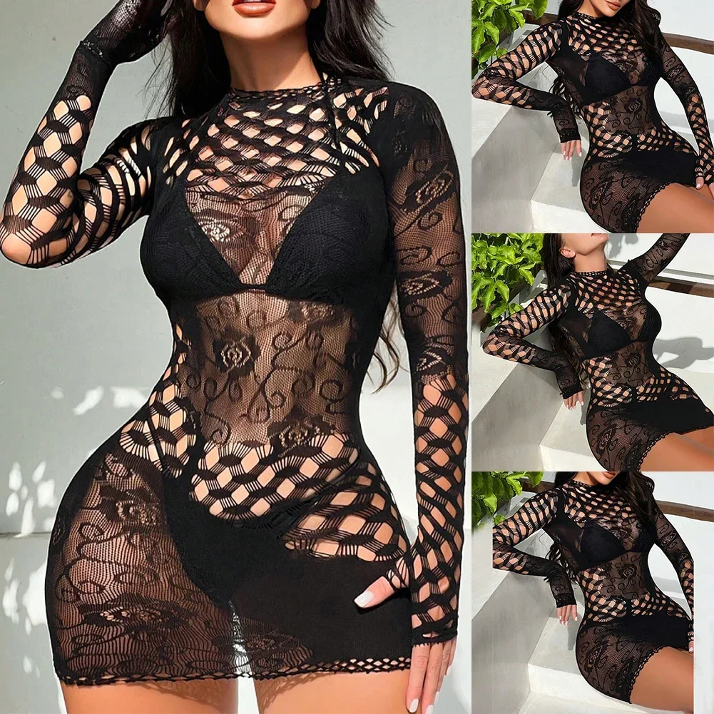 Новый женский сексуальный сетчатый комбинезон с вырезами и короткими рукавами