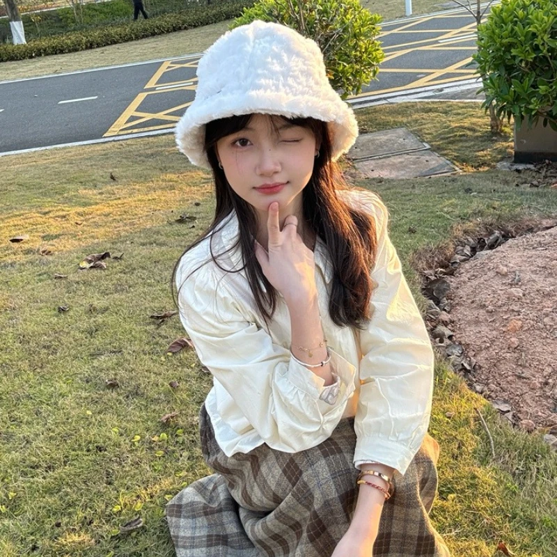 

Outdoor Sun Visor Panama Fisherman Cap Lambswool Unisex Bucket Hats for Women Men Winter Letter Embroidered Wholesale Chapeau