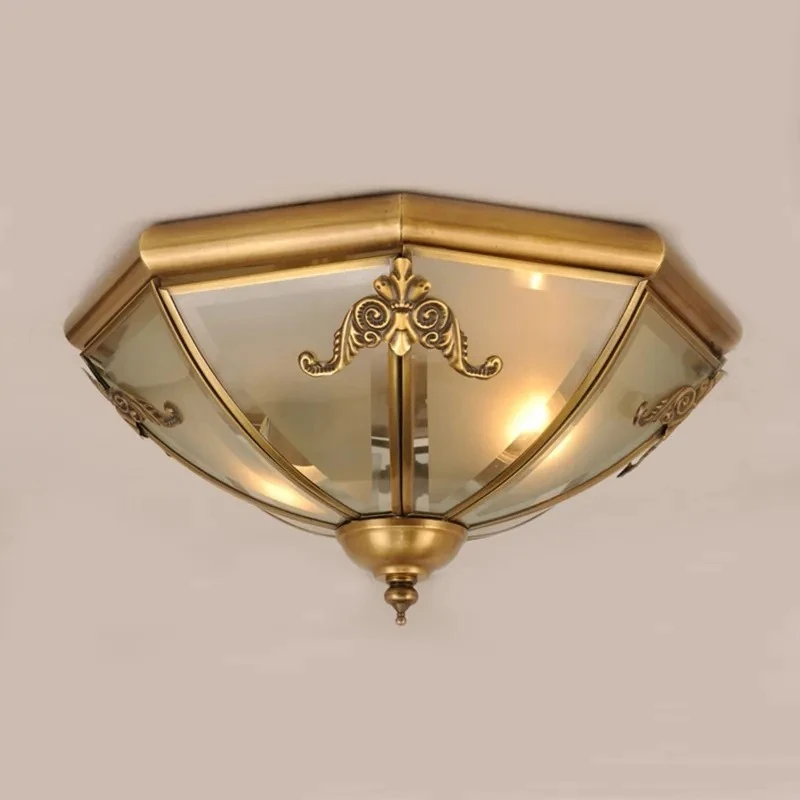 European Style Glass Copper Material LED Ceiling Light Suitable for Living Room Villa Bedroom Nordic