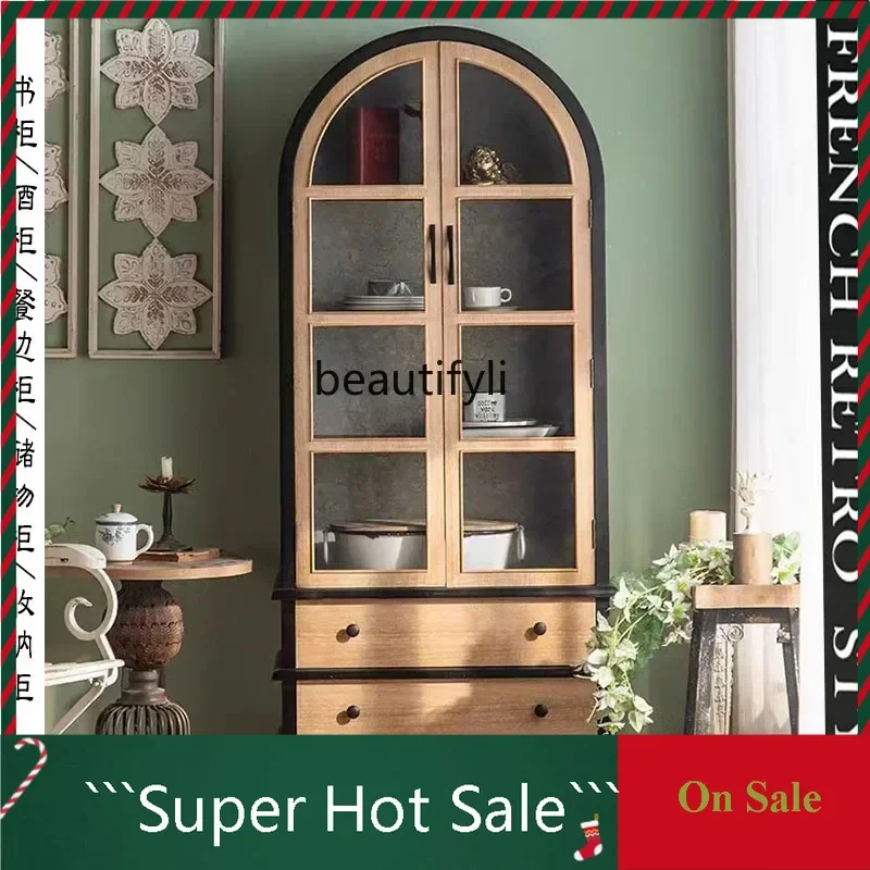 

A076 Locker vaulted against the wall, storage cabinet, solid wood wine cabinet French retro53