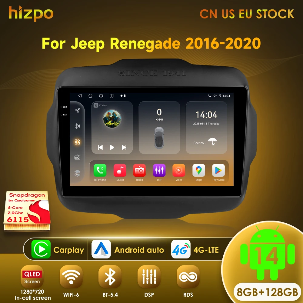 Hizpo 6115 AI Voice Car Tablet Radio For Jeep Renegade 2016-2020 Android Auto Multimedia Player Carplay 2din GPS Autoradio WIFI