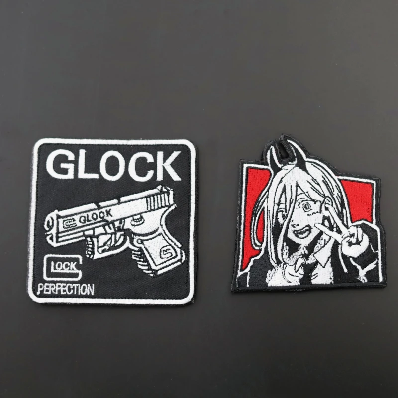 GLOCK Creative Embroidery Hook and Loop Anime Chainsaw Girl Morale Badge Oeteldonk Emblem Outdoor Backpack Tactical Stickers