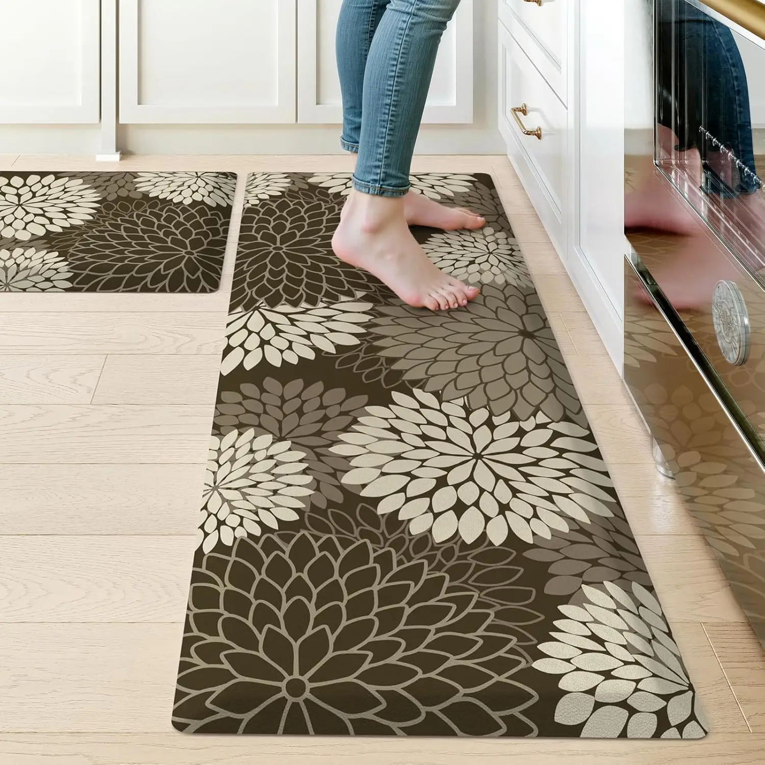 

Набор из 2 кухонных ковриков против усталости, нескользящие водонепроницаемые коврики из пены с эффектом памяти для пола, раковины, дома и офиса, темно-коричневые