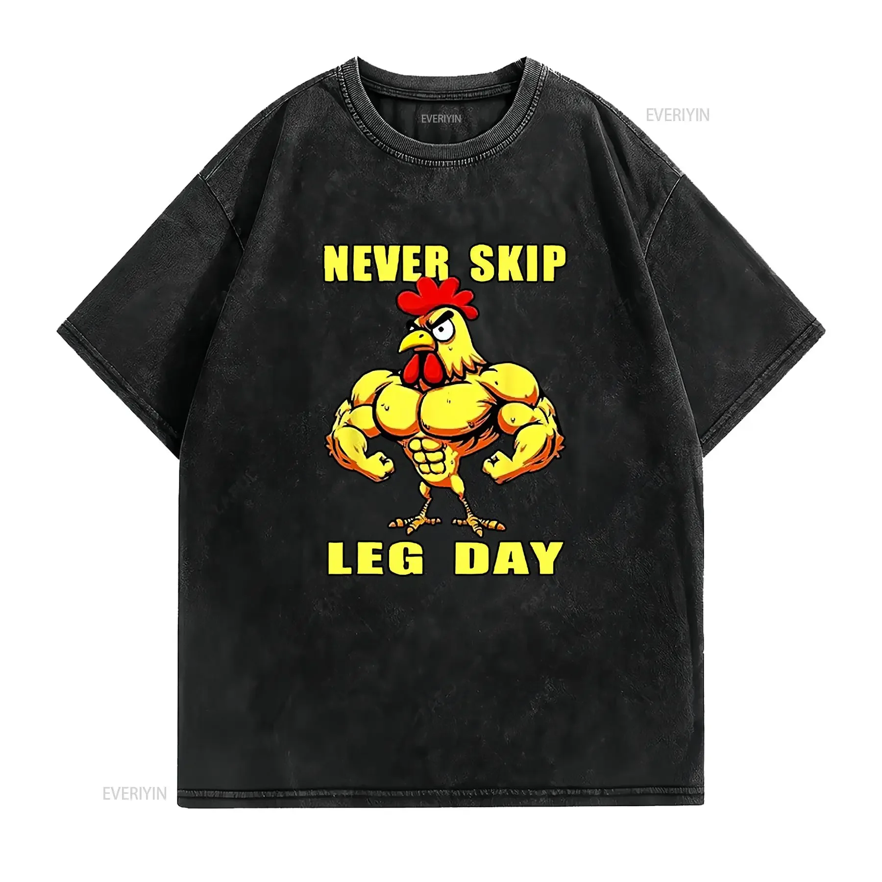 NEVER SKIP LEG DAY Chicken Rooster Funny Weightlifting T Shirt vintage Washed Soft Versatile fashion Stylish Slightly Stretched view 2