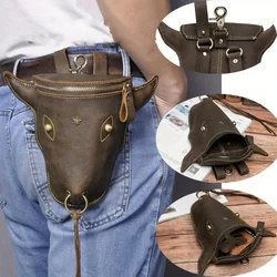 1PC Vintage Leather Waist Bag Crazy Horse Leather Men's Bag Retro Handmade Belt Bag Men's First Layer Satchel Mobile Phone Bag