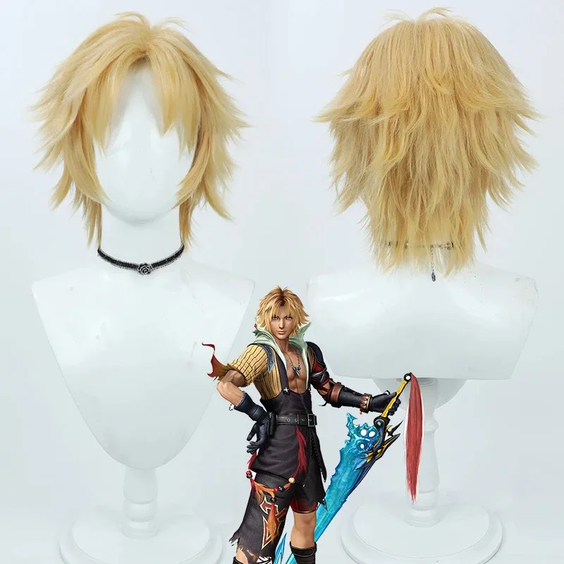 2025 Yiyi Final Fantasy Ⅹ FF7 Tidus Wig Cosplay Rambut Sintetis Pendek Pirang Kuning Tahan Panas untuk Pesta Halloween Karnaval Peran