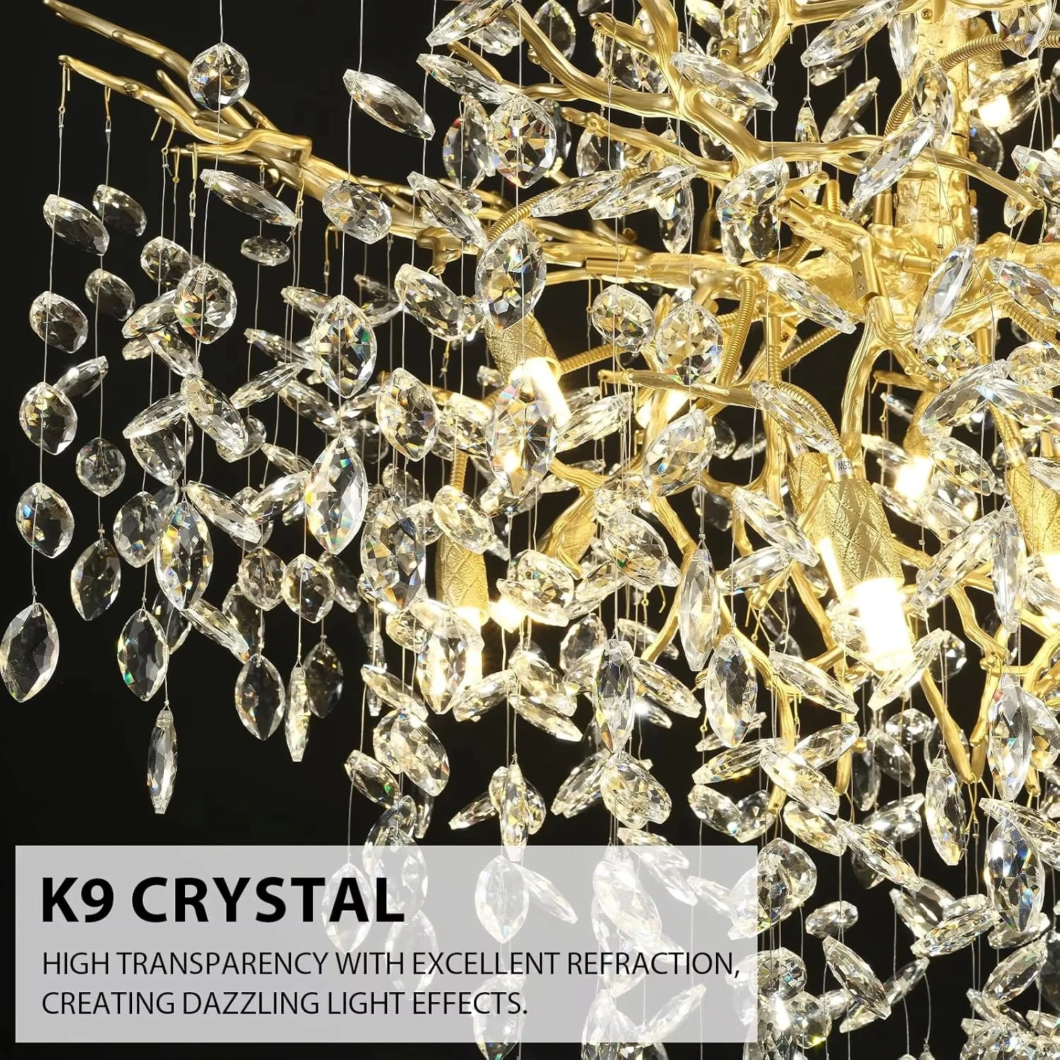 Modern Luxury Crystal Chandelier For Loft Living Room Staircase Foyer High Stairway Crystal Tree Branch Ceiling Chandelier