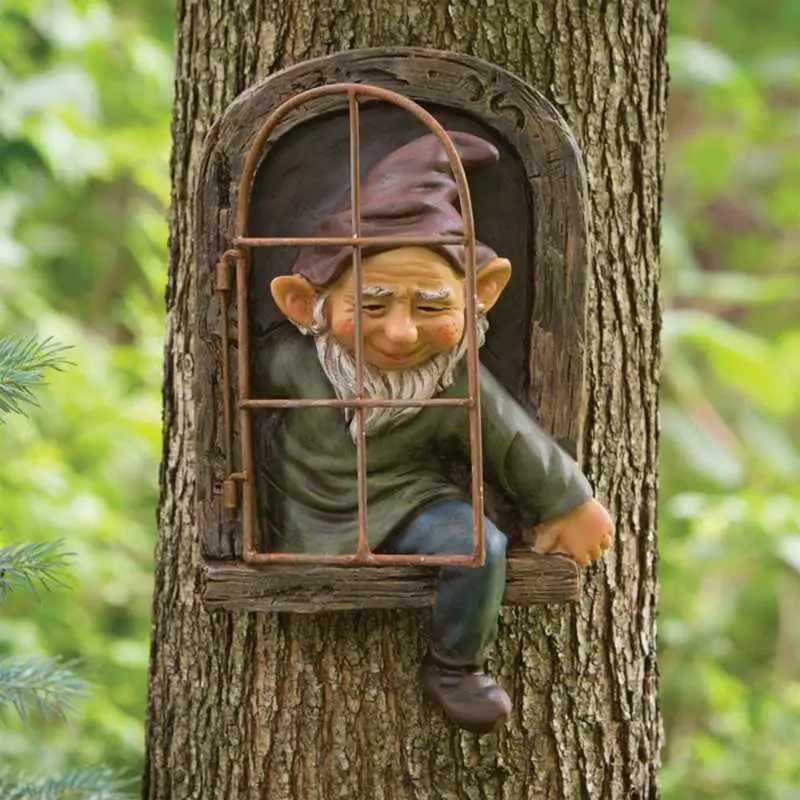 Elf Out The Door Window Tree Hugger Naughty Garden Gnome Statue Tree Decor For Outdoor Indoor Patio Yard Lawn Ornament Gift